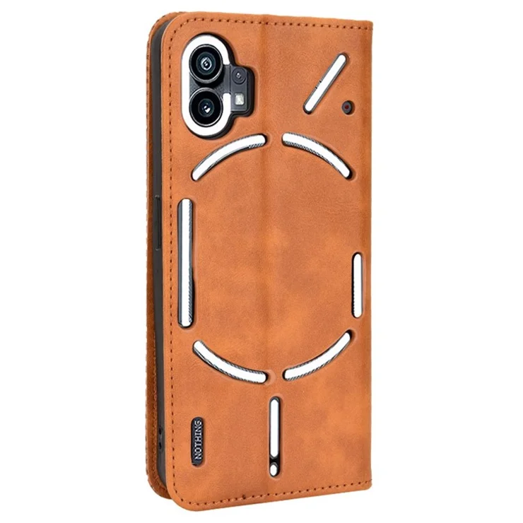 For Nothing phone (1) 5G Stand Function Vintage PU Leather Wear-resistant Cell Phone Case Shell with Wallet - Brown