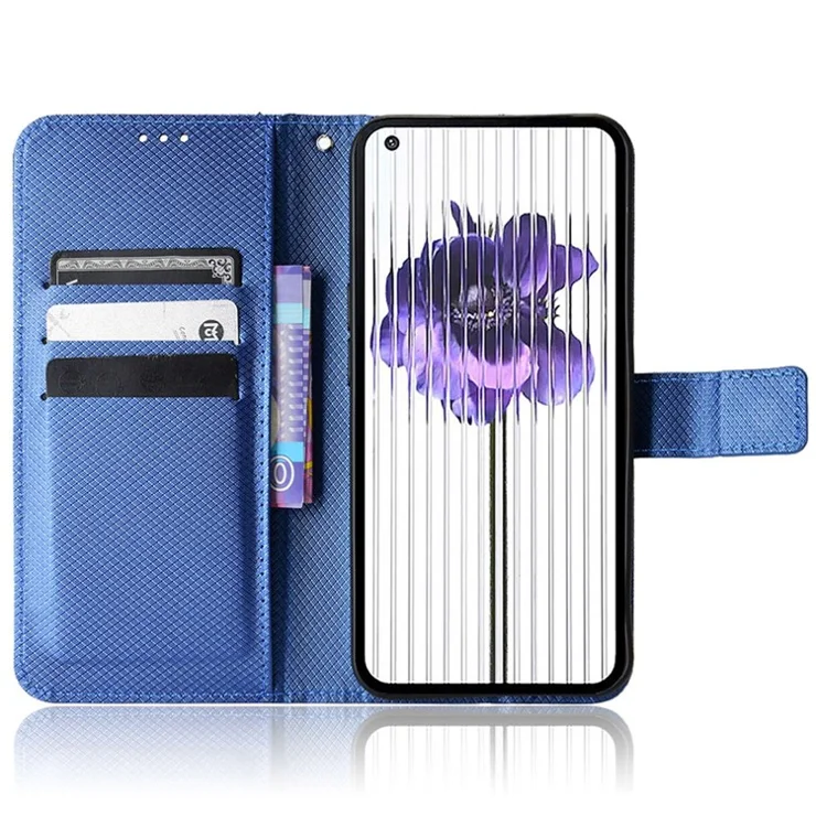 For Nothing phone (1) 5G Stand Wallet Style Wear-resistant Cover Diamond Texture PU Leather Cell Phone Case with Strap - Blue
