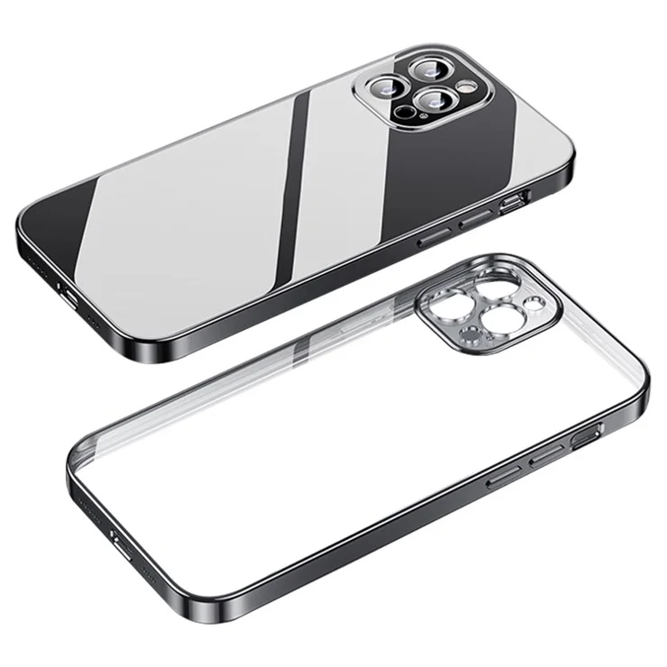 YOOBAO For iPhone 13 Pro Max 6.7 inch Electroplating Straight Edge Phone Case Silicone Drop-proof Back Cover - Black