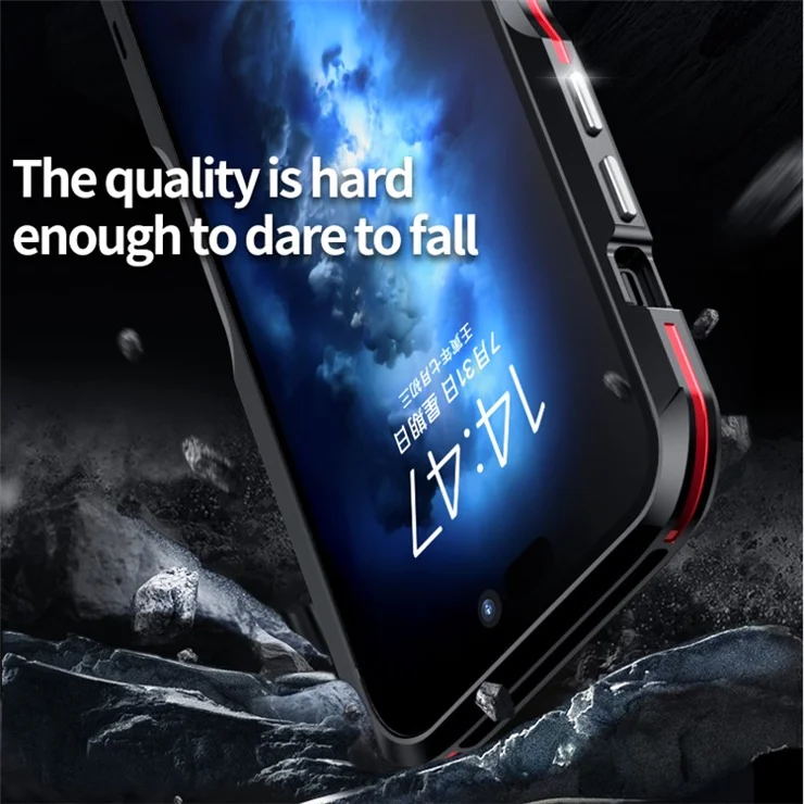 LUPHIE for iPhone 14 Pro Max 6.7 inch Drop-proof Metal Frame Anti-collision Phone Bumper Case - Black / Red