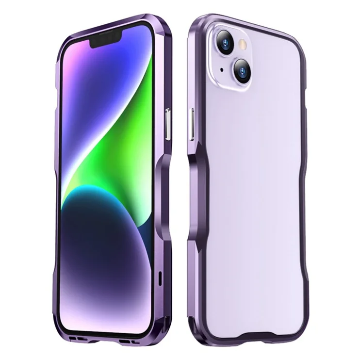 LUPHIE for iPhone 14 Plus Drop-proof Frame Mobile Phone Metal Protective Bumper Case - Purple
