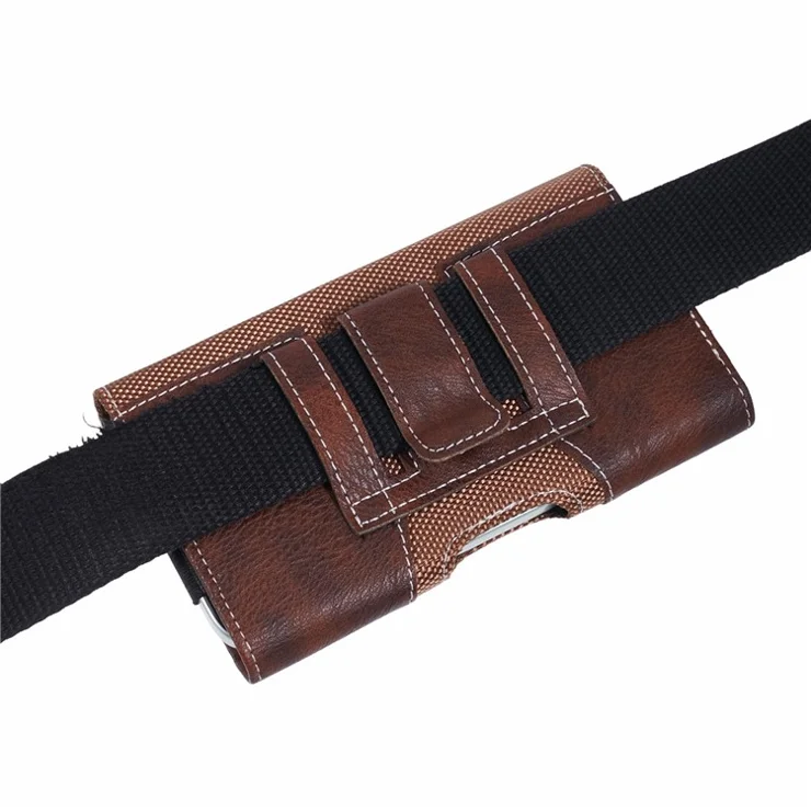 PU Leather Waist Bag for 4.9-6.5-inch Cell Phones Scratch Resistant Pouch (XL) - Brown