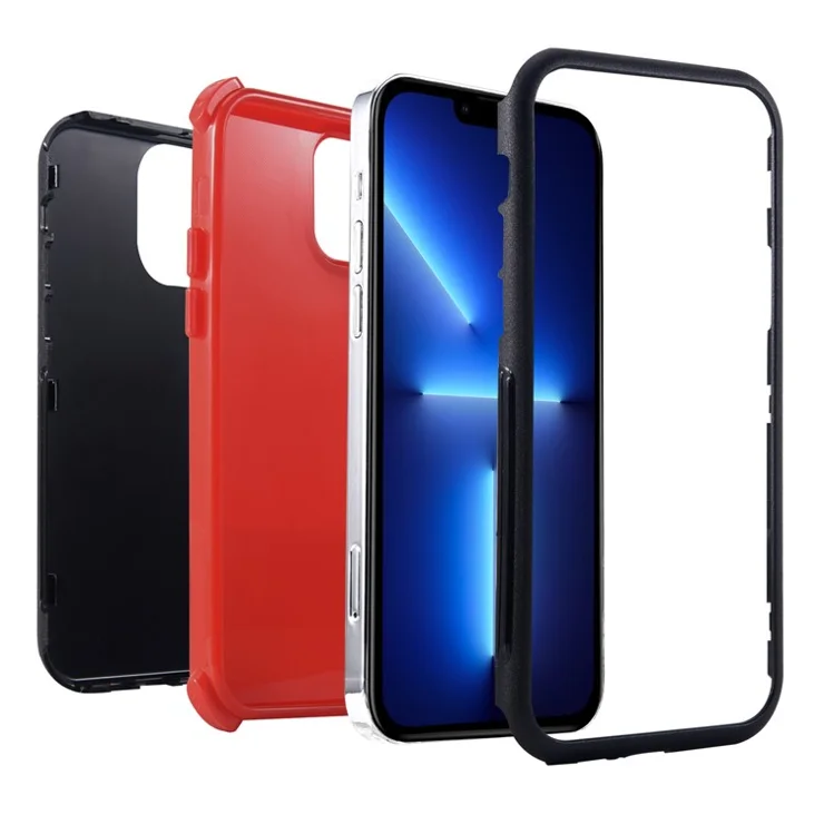 For iPhone 13 Pro Max 6.7 inch 3-in-1 Mobile Phone Back Case Shockproof TPU + PC Hybrid Cover - Red / Green