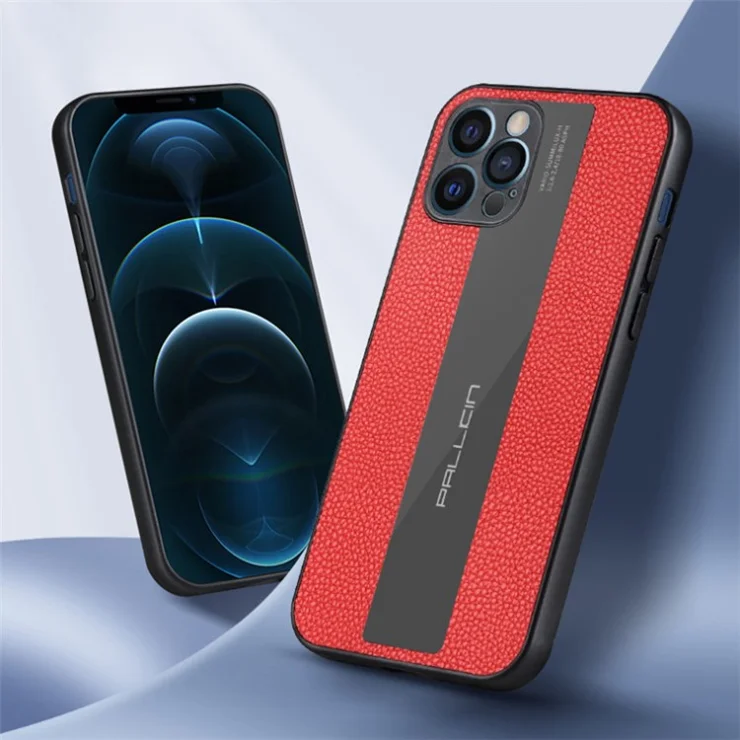 For iPhone 14 Plus Protective Case Anti-scratch Phone Cover Genuine Leather+TPU Phone Case - Red