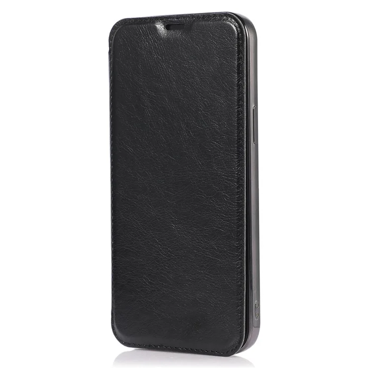 For iPhone 14 Plus Card Slot Electroplating Case PU Leather Clear TPU Back Full Protection Stand Case - Black