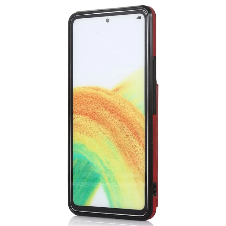 For Samsung Galaxy A53 5G Phone Shockproof Case PU Leather + TPU Card Holder Kickstand Design Back Cover Support Magnetic Car Mount - Red