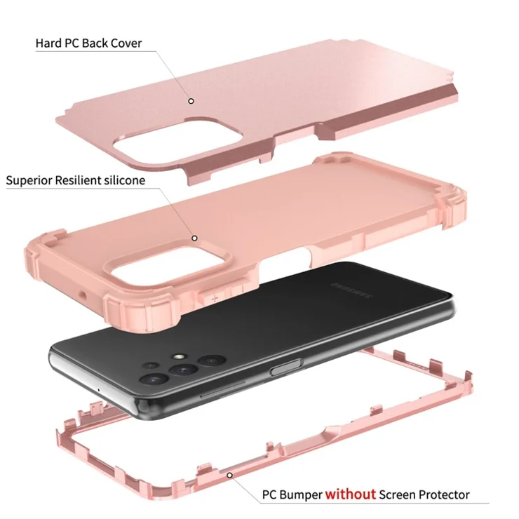 For Samsung Galaxy A73 5G 3-in-1 Silicone + PC Case Shockproof Reinforced Corner Phone Cover - Rose Gold