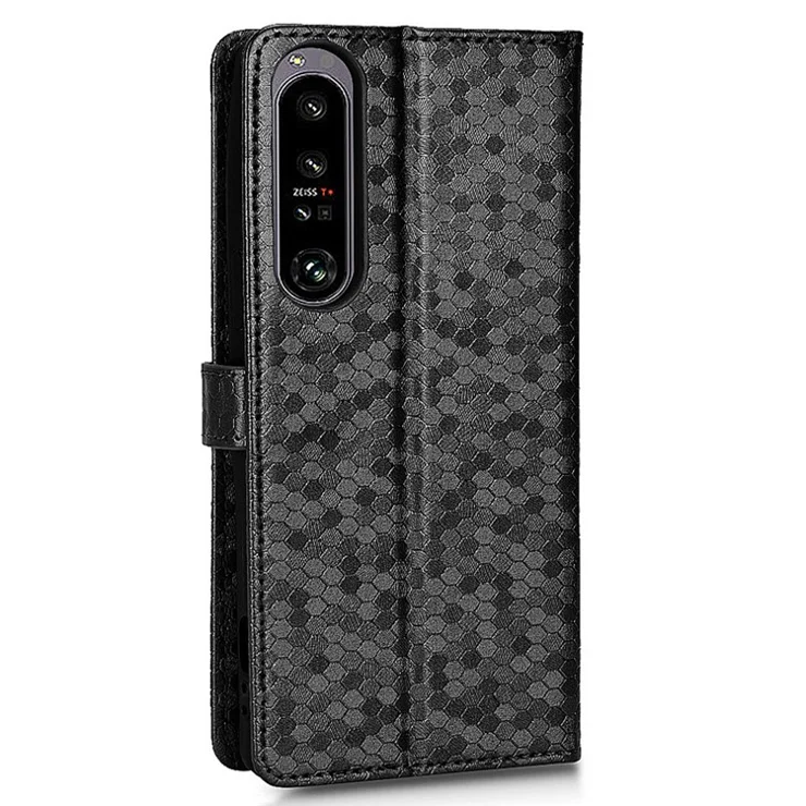 For Sony Xperia 1 IV 5G Dot Pattern Imprinted Anti-scratch Phone Cover Leather Stand Wallet Protective Case - Black