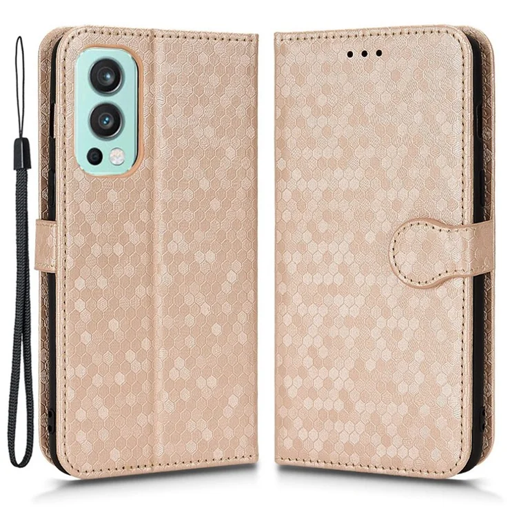 Dot Pattern Imprinted Phone Cover for OnePlus Nord 2 5G, Full Protection PU Leather Viewing Stand Wallet Case - Rose Gold