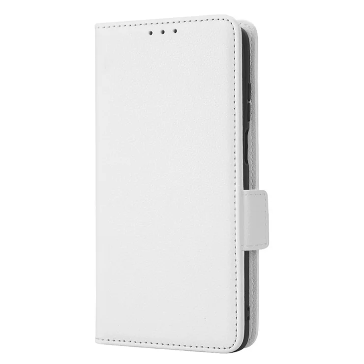 For Motorola Moto G32 4G Litchi Texture Phone Cover PU Leather Dual Magnetic Clasp Wallet Stand Case - White