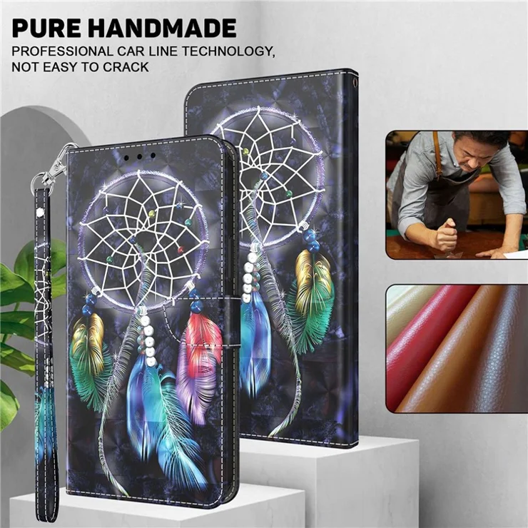 Phone Case For Samsung Galaxy S22+ 5G, Wallet Stand Style 3D Pattern Printing PU Leather + TPU Magnetic Shell with Strap - Colorful Dream Catcher