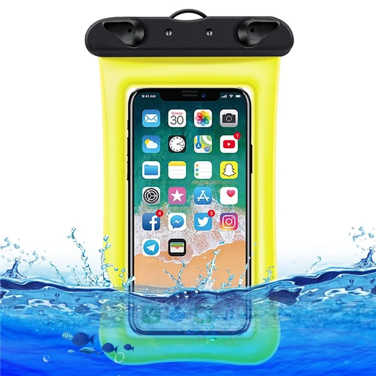 Floating Airbag Waterproof Bag for Under 7.2-inches Cell Phone Beach Pool Phone Dry Bag with Lanyard - Yellow