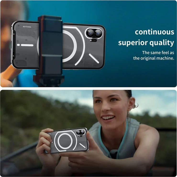 For Nothing phone (1) 5G Drop-proof Slim Phone Case with Metal Frame Magnetic Back Cover with Integrated Lens Cover - Silver