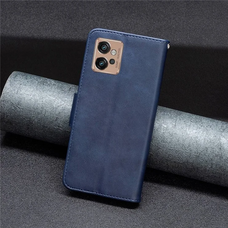 For Motorola Moto G32 4G Case Smooth Leather Wallet Stand Mobile Phone Cover with Strap - Blue
