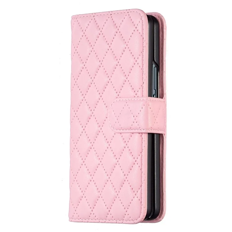 BINFEN COLOR For Samsung Galaxy Z Fold4 5G Imprinted Rhombus Pattern Phone Cover PU Leather + PC Wallet Stand Case - Pink