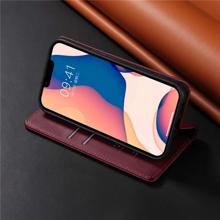 YIKATU Phone Cover For iPhone 14 Plus, YK- 001 Anti-scratch Phone Case Magnetic Auto-absorbed PU Leather Flip Wallet Stand - Wine Red