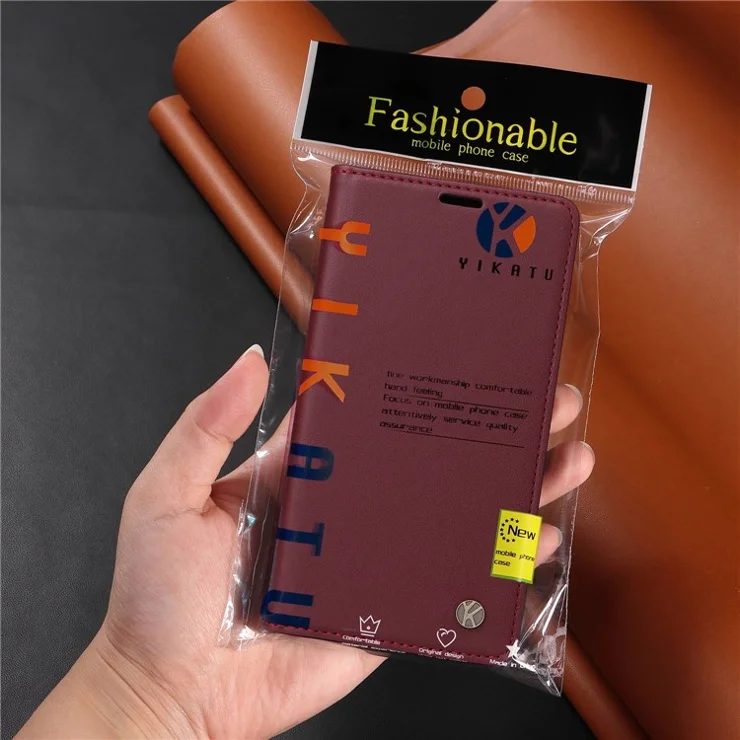 YIKATU Magnetic Closure Phone Case for iPhone 11 Pro 5.8 inch, YK- 001 Full Protection Phone Cover Flip Leather Wallet Stand - Wine Red