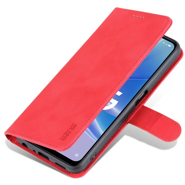 AZNS Phone Case for Oppo A97 5G PU Leather Folio Flip Cover Stand Wallet Magnetic TPU Interior Case - Red