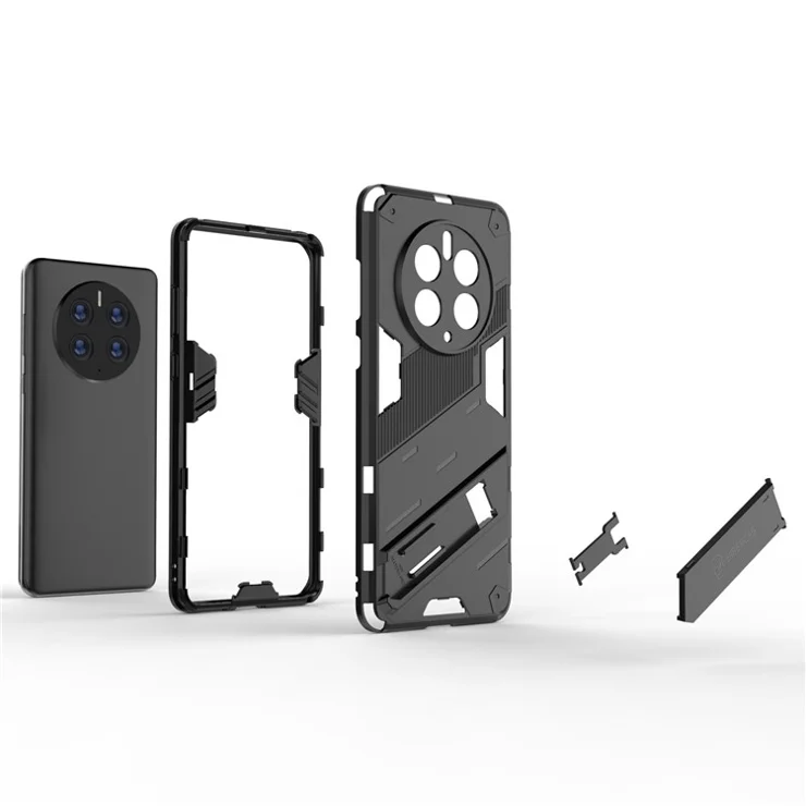 For Huawei Mate 50 Pro Phone Case with Kickstand PC+TPU Hybrid Protective Case Anti-drop Shockproof Cover - Black