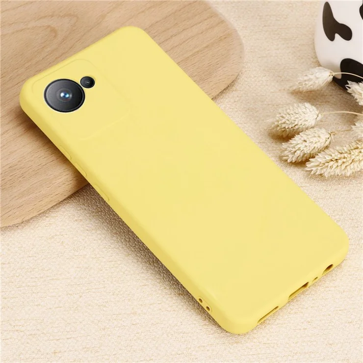 Liquid Silicone Phone Case for Realme C30 4G Shockproof Case Soft Microfiber Lining Anti-Drop Protective Cover with Strap - Yellow