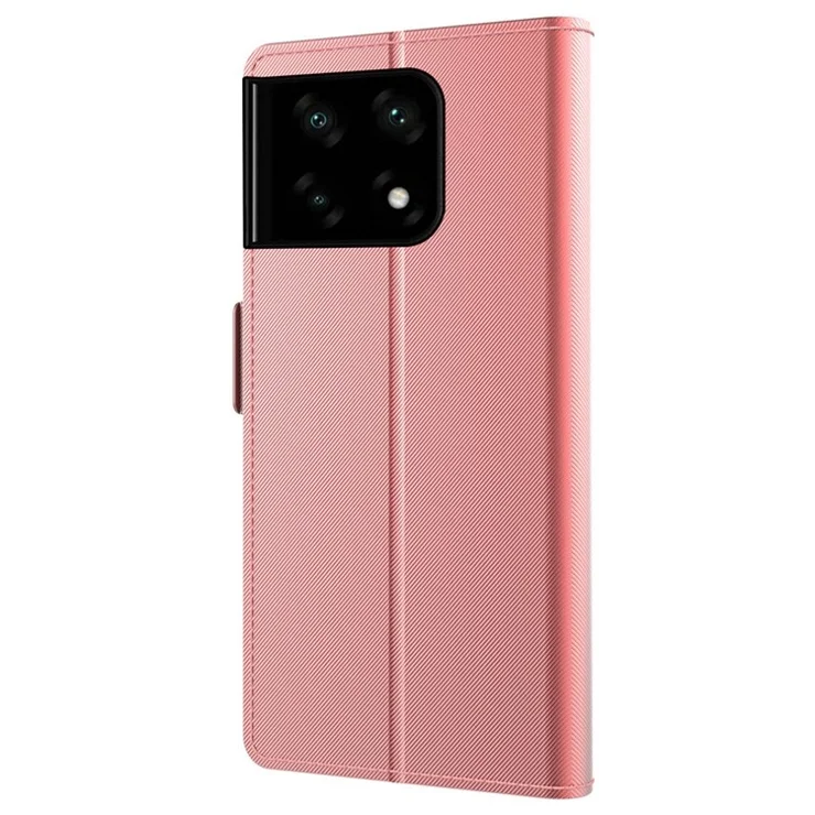 For OnePlus 10 Pro 5G Makeup Mirror PU Leather Cover Side Magnetic Clasp Shockproof Stand Card Holder Phone Case - Rose Gold