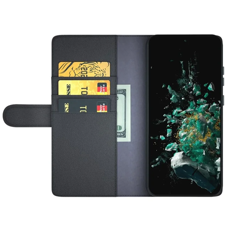 For OnePlus Ace Pro 5G / 10T 5G Case Genuine Split Leather Phone Cover with Wallet Stand - Black