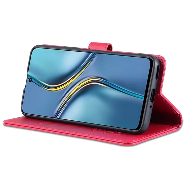 AZNS Phone Case for Huawei Enjoy 50 Pro 4G / nova Y90 4G, Full Body Protection PU Leather Phone Cover Shell with Foldable Stand - Red