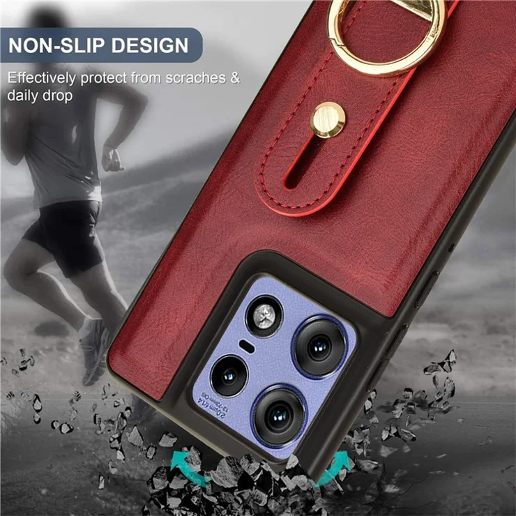 For Motorola Edge 50 Pro 5G Case Leather Coated PC+TPU Kickstand Cover with Bottle Opener - Red