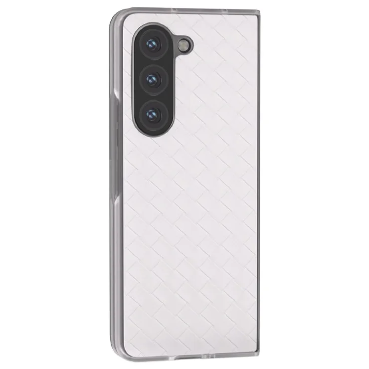 For Samsung Galaxy Z Fold5 5G Case Woven Texture PU Leather Back Cover Anti-slip Grip - White