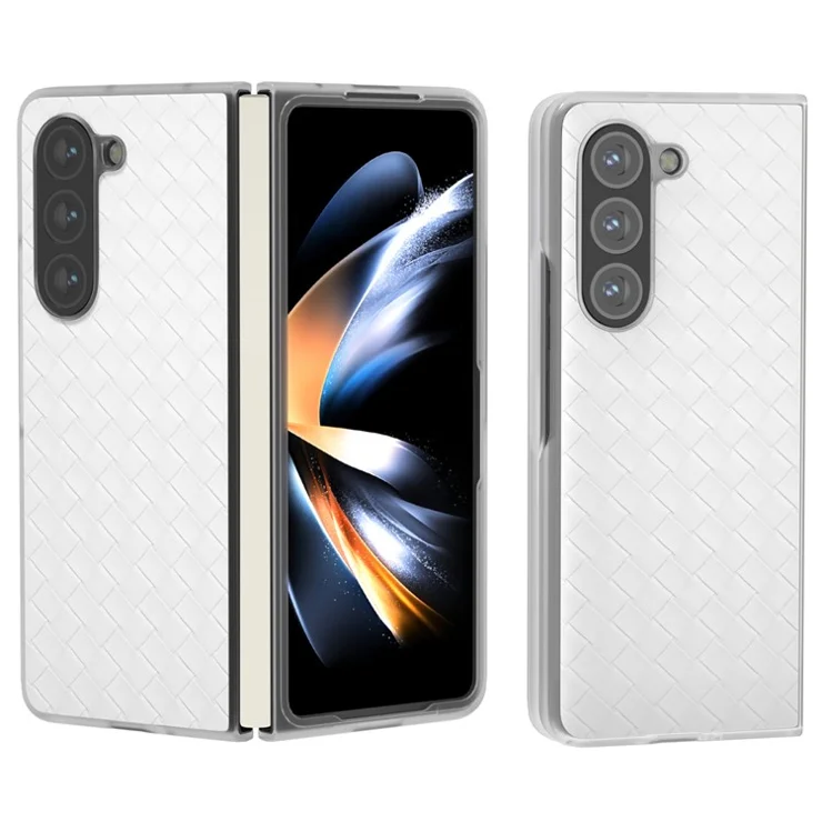 For Samsung Galaxy Z Fold6 5G Case Woven Texture Frosted Frame PU Leather Phone Cover - White