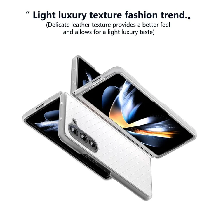 For Samsung Galaxy Z Fold6 5G Case Woven Texture Frosted Frame PU Leather Phone Cover - White