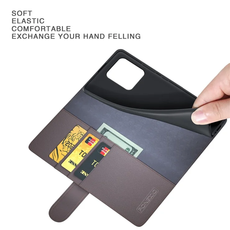 For Motorola Edge 50 Pro 5G Case Genuine Split Leather Phone Cover with Wallet Stand - Brown