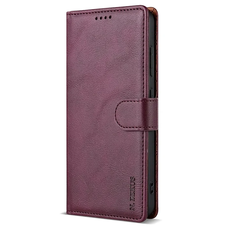 N.BEKUS CSJ-001 For Samsung Galaxy A24 4G (162.1 x 77.6 x 8.3mm) Solid Color Case Leather Wallet Phone Cover - Wine Red