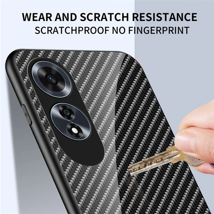 For Oppo A60 4G Case Anti-Scratch Tempered Glass Phone Cover Carbon Fiber Texture - Black Fiber