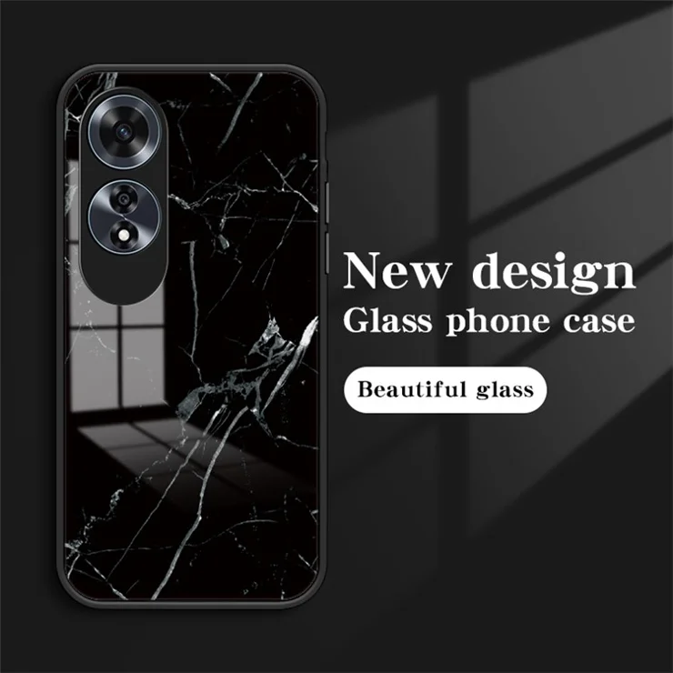 For Oppo A60 4G Case TPU Frame Tempered Glass+PC Back Cover Marble Pattern - White Marble