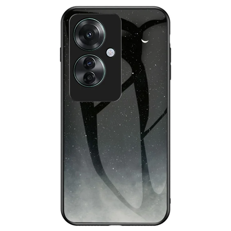 For Oppo Reno11 F 5G Case Ultra-Thin Tempered Glass Phone Cover Starry Sky Pattern Design - Starry Crescent Moon