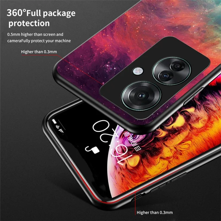 For Oppo Reno11 F 5G Case Ultra-Thin Tempered Glass Phone Cover Starry Sky Pattern Design - Starry Crescent Moon