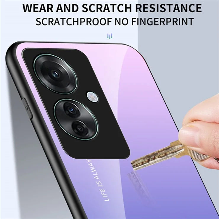 For Oppo Reno11 F 5G Case Tempered Glass+PC+TPU Hybrid Phone Cover - Gradient Blue Black