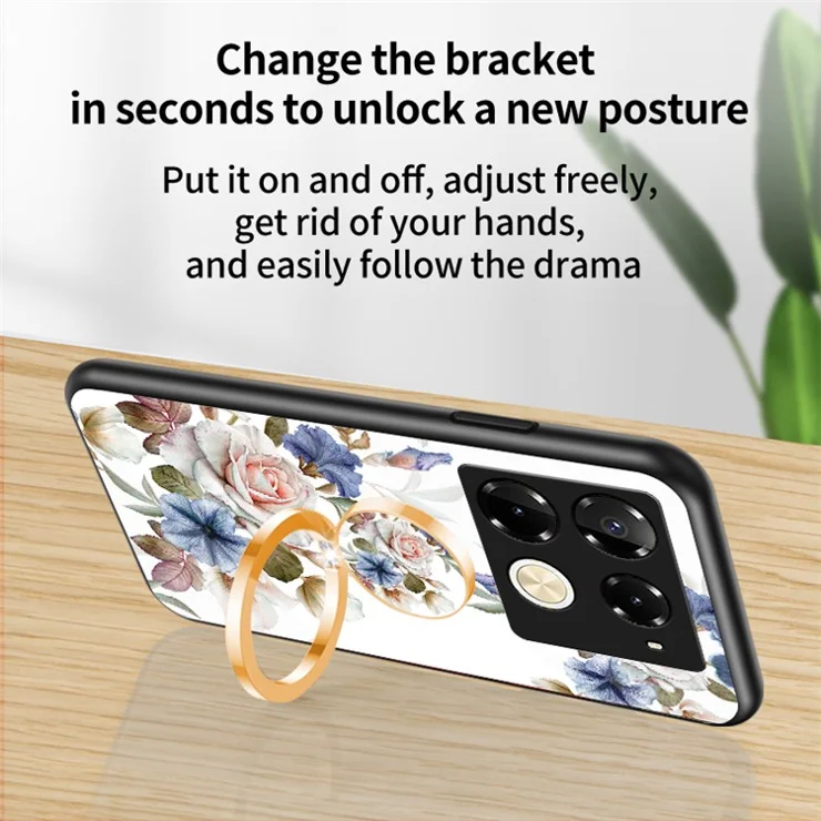 For Infinix Note 40 Pro 4G Case Blooming Flower Tempered Glass Phone Cover - Chinese Rose