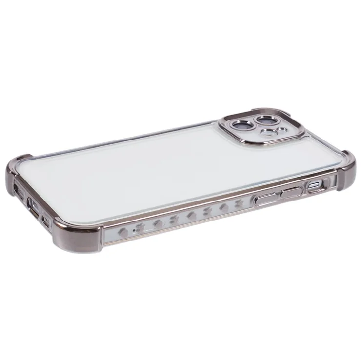 For iPhone 12 Case TPU Clear Back Phone Cover Electroplating Love Heart - Grey