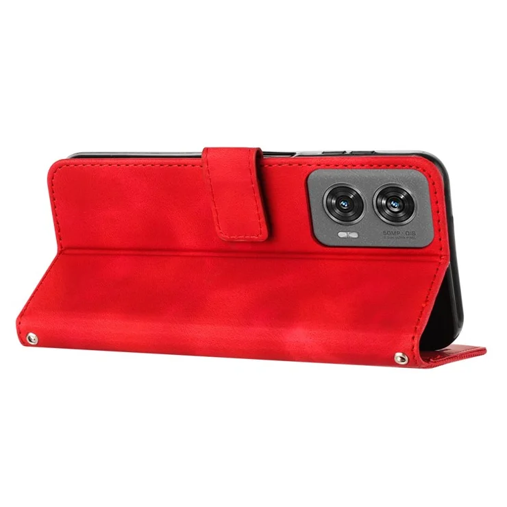 For Motorola Edge 50 Fusion 5G Phone Case Triangle Imprinted Stand Leather Flip Cover - Red