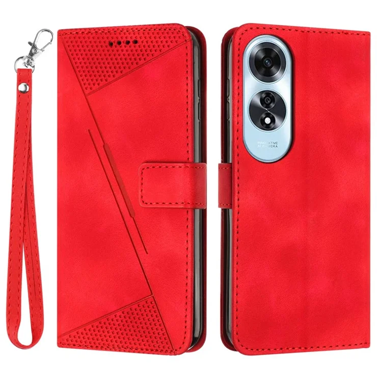 For Oppo A60 4G Case Triangle Imprinted Leather Wallet Phone Cover with Stand - Red