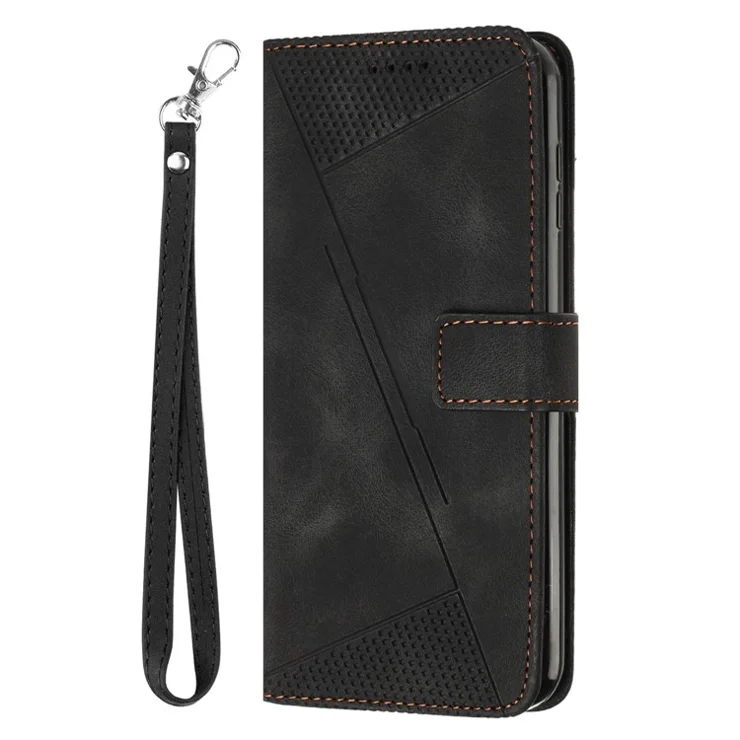 For Motorola Edge 50 Ultra 5G / Moto X50 Ultra 5G Case Leather Wallet Flip Phone Cover Triangle Imprinted - Black