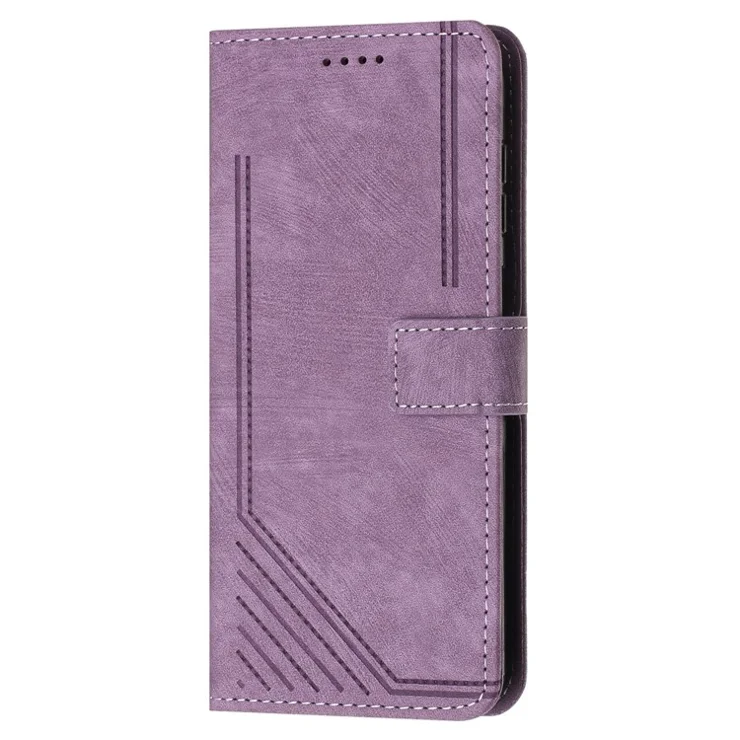 For TECNO Camon 30 Pro 5G Phone Cover Lines Imprinted Anti-Scratch PU Leather Stand Case - Purple