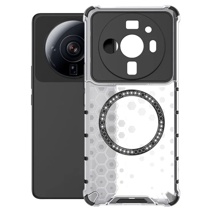 For Xiaomi 12S Ultra 5G Magnetic Case Shockproof Honeycomb TPU+PC Phone Cover - Transparent