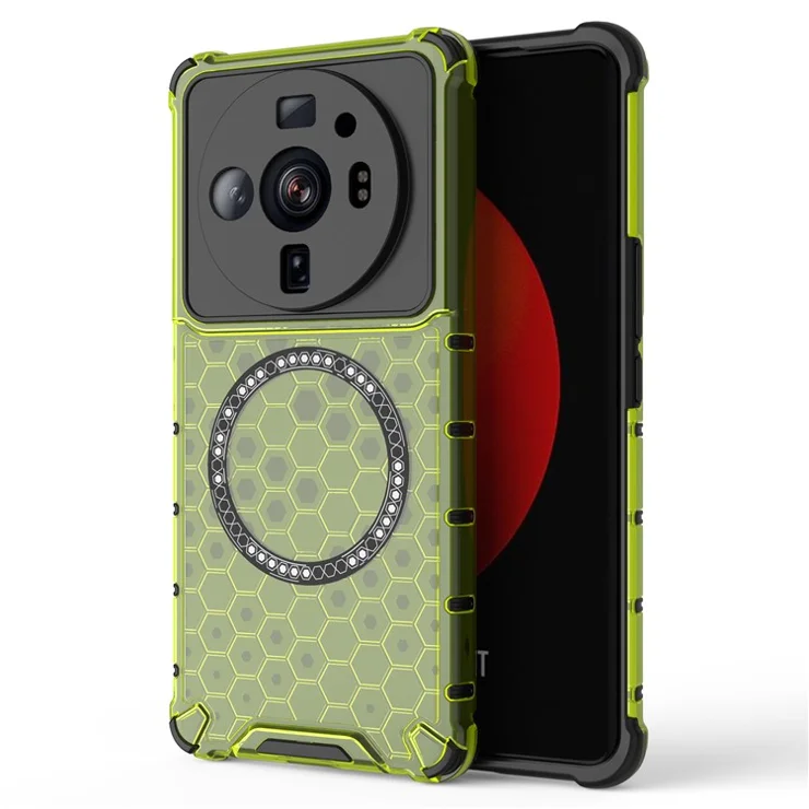 For Xiaomi 12S Ultra 5G Magnetic Case Shockproof Honeycomb TPU+PC Phone Cover - Green