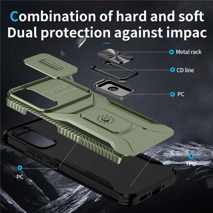For Samsung Galaxy A34 5G Case Dual Layer PC+TPU Phone Cover with Kickstand - Green