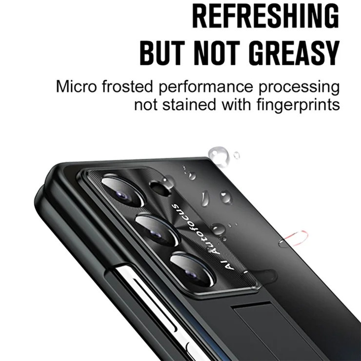 For Samsung Galaxy Z Fold6 5G AG Case Kickstand Matte PC Phone Cover with Tempered Glass Film / Stylus Pen - Blue