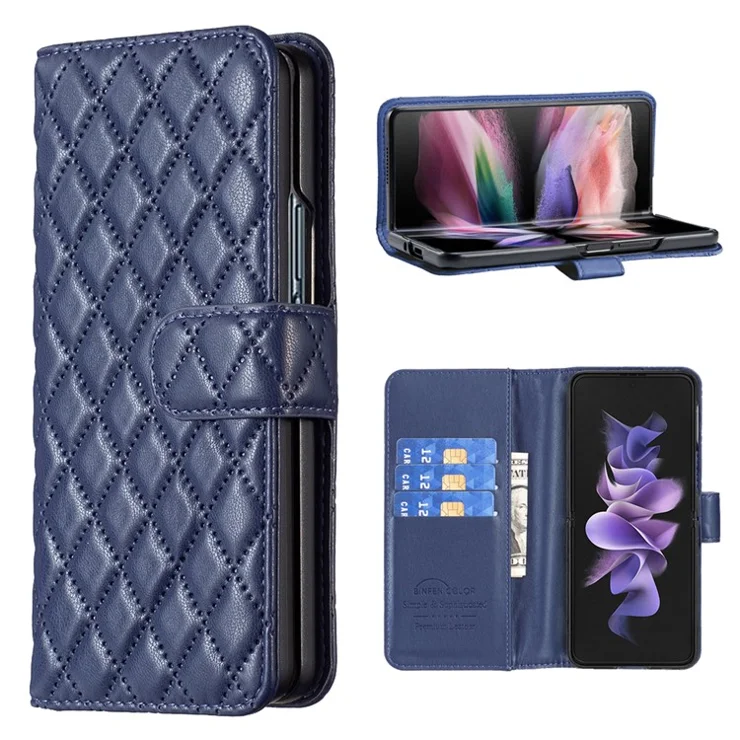 BINFEN COLOR For Samsung Galaxy Z Fold6 5G Case Rhombus Wallet PU Leather Phone Cover - Blue