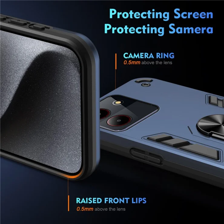 For ZTE Blade A54 Case Kickstand PC+TPU Phone Cover Support Magnetic Car Mount - Blue